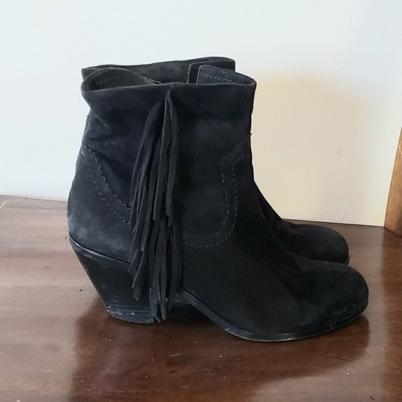 Sam Edelman Women's Louie Black Suede Fringe Ankle Zip Up Boots Size 7 - Picture 5 of 11